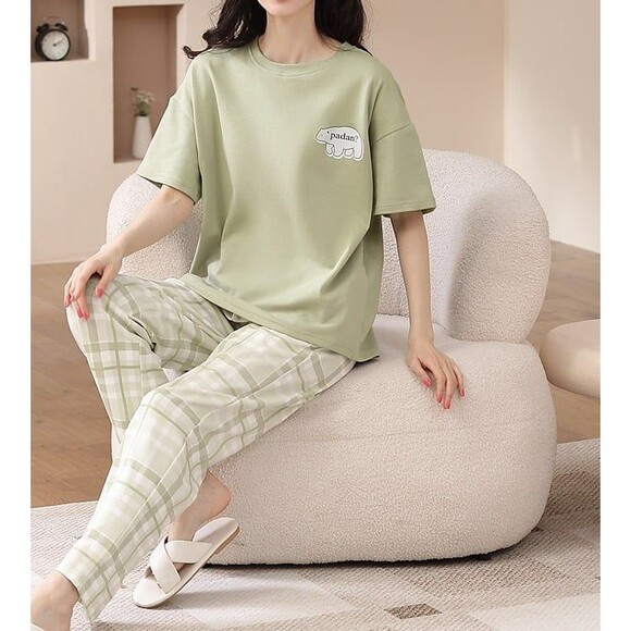 100% Cotton Women’s Pajama Set 2Pcs Short Sleeve Pullover Top Sleepwear Loungewe - Picture 8 of 10